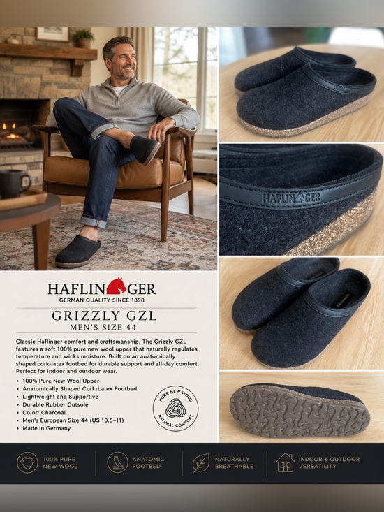 Haflinger Grizzly GZL Wool Felt Clogs Charcoal Men’s EU 44 US 10.5-11 main image 7